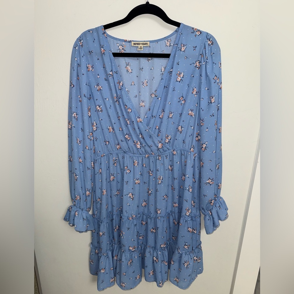 Blue Floral Long Sleeve Dress